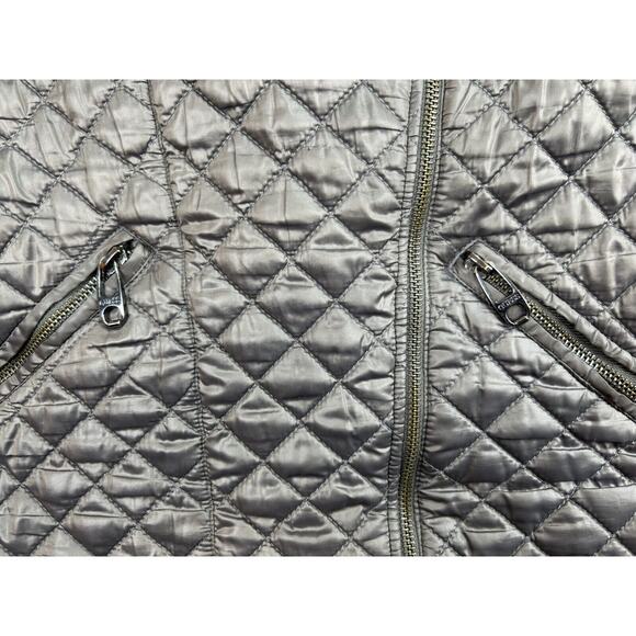 Women's GUESS Gray Puffer Jacket Size S Leopard Print Inside Check Diamond Dsgn - Picture 5 of 12